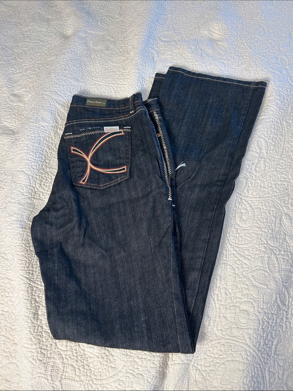 David Kahn Dark Indigo Bootcut Jeans with Contrast Pocket Stitching